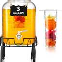 3 Gallon Drink Dispenser with Stand Glass Beverage Dispenser Drink Dispensers with Lid 18/8 Stainless Steel Spigot for Picnics, BBQ, Parties and Daily (Chalkboard Style,Metal Stand)