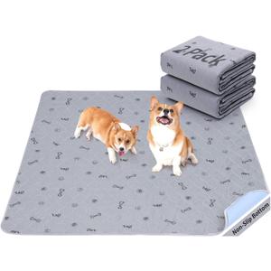 Washable Puppy Pads 2Pack , 41x41 Reusable Pee Pads for Dogs, Absorbent Whelping Pads with Bone Print, Waterproof Dog Rug Non-Slip Protector for Housbreaking,Potty Training,Bed Couch Carpet