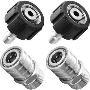RIDGE WASHER Pressure Washer Adapter Set, Stainless Steel, Gun to Wand, M22 to 1/4'' Quick Connect, 4 Pcs