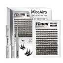 Flaunt Lash Clusters Kit Flora Short 8-14mm Light-Volume Wispy Eyelash Clusters D Curl DIY Eyelash Extension Kit Spiky Cat Eye Individual Lash Eyelash Clusters with 0.05mm Ultra-Thin Black Band
