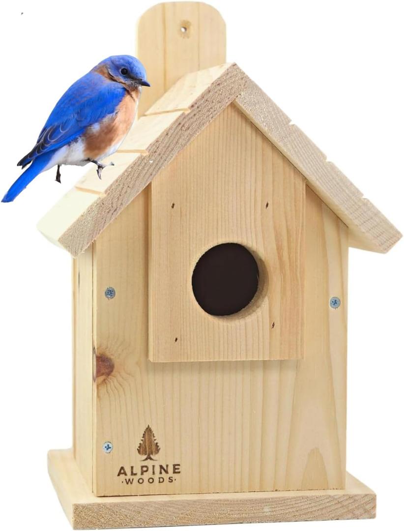 Wooden Bird Houses for Outside, Blue Bird Hanging Bird House for Garden Patio Decorative, Handmade Bluebird House Nesting Box Comes Fully Assembled, Size 6" x 6" x 9" - Made in USA