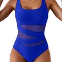 B2prity Women's Mesh One Piece Swimsuit Tummy Control Sexy Bathing Suit Push Up Swim Suit Slimming Swimwear (Medium, Royal Blue) M