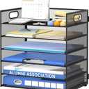 Daltack 6 Tier Paper Organizer for Desk, Paper Letter Tray Organizer for Desks, Mesh Desk File Organizers with Handle for Office, Home, School, Classroom, Black