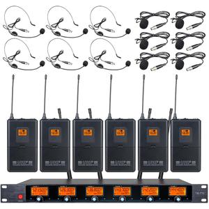 Wireless Microphone System 6 Channel Lavalier Mic Bodypacks Lapel Headsets Frequency B Wedding Party Meeting School Church Speaking Conference Meeting Classroom