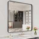 LOAAO 32X32 Inch Black Metal Framed Bathroom Mirror for Wall, Matte Black Bathroom Vanity Mirror Farmhouse, Anti-Rust, Hangs Horizontally or Vertically