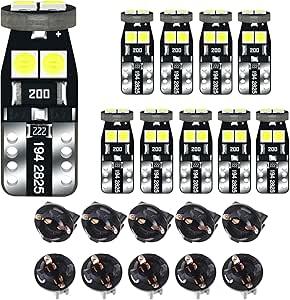 12V White T10 W5W 158 168 194 2825 Instrument Cluster Light LED Bulb Replacement For Dashboard Dash Panel Gauge Indicator Lamp with Socket Cross PC168 PC175 PC194 PC195 PC160 PC161 PC195NA