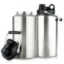 1 Gallon Water Bottle Insulated Stainless Steel Keeps Ice 48Hr, Large Water Gallon Jug Wide Mouth Leakproof Vacuum for Gym, Camping, & Construction Stainless Steels (2 Packs)