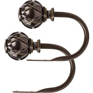 KAMANINA Decorative Curtain Drapery Holdbacks, Curtain Tiebacks Hooks with Screws Wall Mounted, Netted Texture Finials for Drapes Window Home Decoration, Bronze (1 Pair/2 Pack), Small