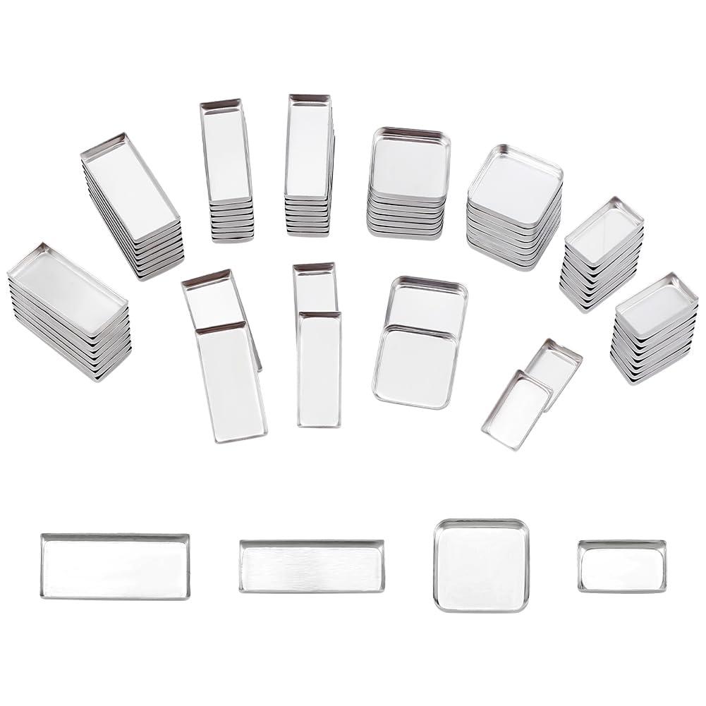 PH PandaHall 80pcs Small Empty Pans 4 Size Non-Magnetic Aluminum Empty Eyeshadow Pans Mini Rectangle Palette Pan DIY Blush Lipstick Palette for Makeup Cosmetic, 16mm/19.5mm/26.5mm/27mm