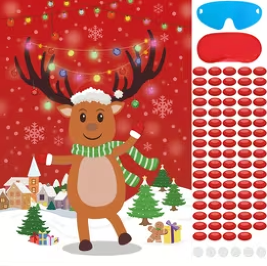 AINECON Pin Deer Game 24 Player Holiday Party Games for Family, Pin The Nose on The Reindeer, Christmas Party Favors & Activities