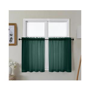 Gwine Hunter Green Sheer Curtains 30 Inch Length, Short Light Filtering Voile Small Cafe Kitchen Curtains with Rod Pocket, Short Curtain for Bathroom Window, 42x30 Inch, 2PCS