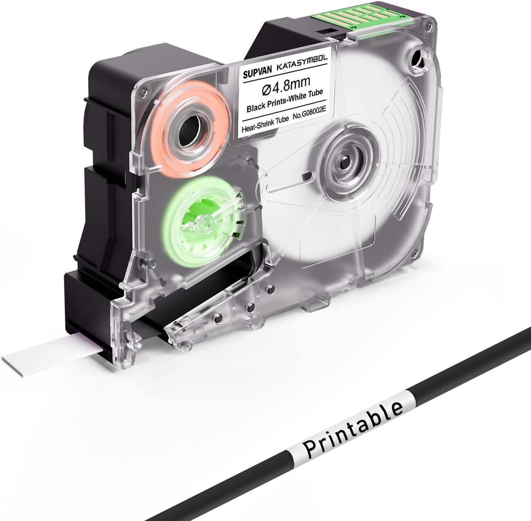 SUPVAN G15M Series Heat Shrink Tubing for Thermal Transfer, 0.19'' W  6.56' L, 2:1 Shrink Ratio, Waterproof, High Temperature Resistant & Non-Fading Labels for Outdoors & Indoor, Black on White