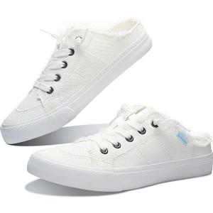Obtaom Women Canvas Mules Memory Foam Clipper Fashion Sneakers Comfortable Slip-On Mule Backless Holiday Shoes (10)