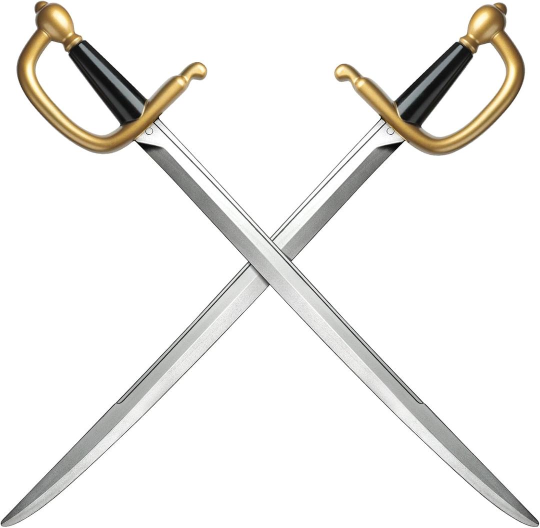 2pcs Pirate Swords, 31" Plastics Toy Sword, Medieval Pirate Costume Accessory for Halloween Cosplay LARP, Props, Role-Play, Medium