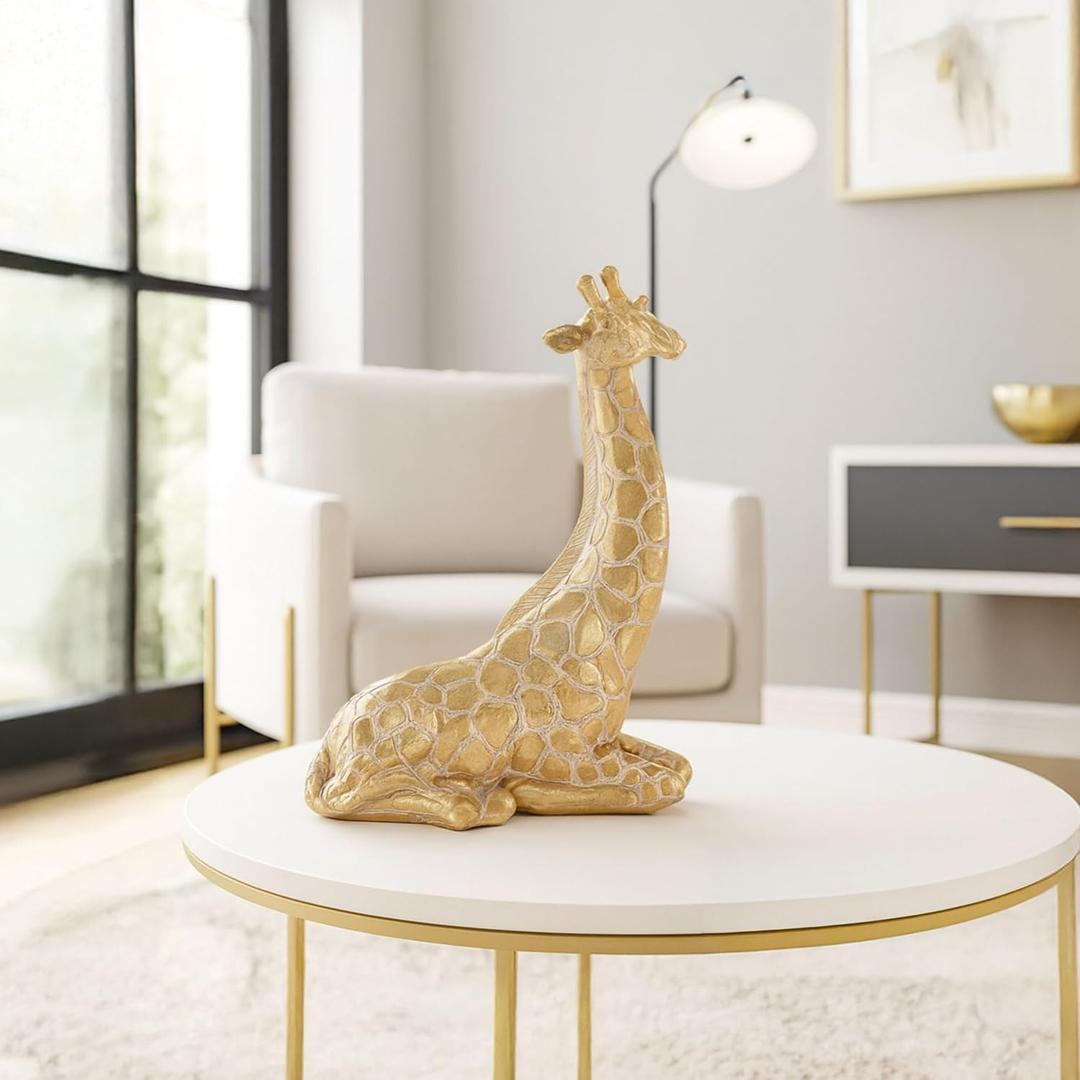 Sitting Giraffe Decorative Figurine Tall Animal Resin Decor & Sculpture Accent Figurines & Sculptures Home Decor for Office, Bedroom, Living Room 7.5" x 10", Gold