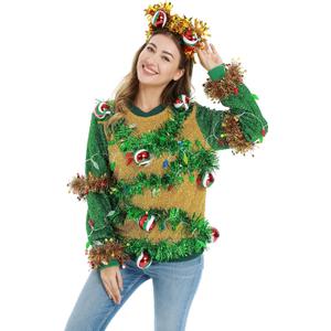 LED Ugly Christmas Sweater for Men, Unisex Women Xmas Pullover with Light for Party Festive Large Sparkle & Glow