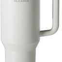 40 Oz Insulated Tumbler with Detachable Flip Straw Lid, Vacuum insulated Stainless Steel | BPA-Free, Handle & Cupholder Compatible - 24H Cold, Travel/Gym/Office,Cream