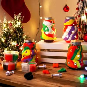 Capoda 4 Sets Christmas Tree Crafts Kit DIY Air Dry Clay Kit for Kids Make Your Own Clay Lanterns Creative Light-up Lanterns Making Set for Girls Boys Teens Christmas School Activities Party Supplies