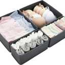 Drawer Organizer for Clothes & Underwear - 4-Pack Fabric Storage Bins with Zipper Bottom | Bra Drawer Organizer & Sock Organizer for Dresser - Foldable Baby Clothes Organizer Set, Grey  