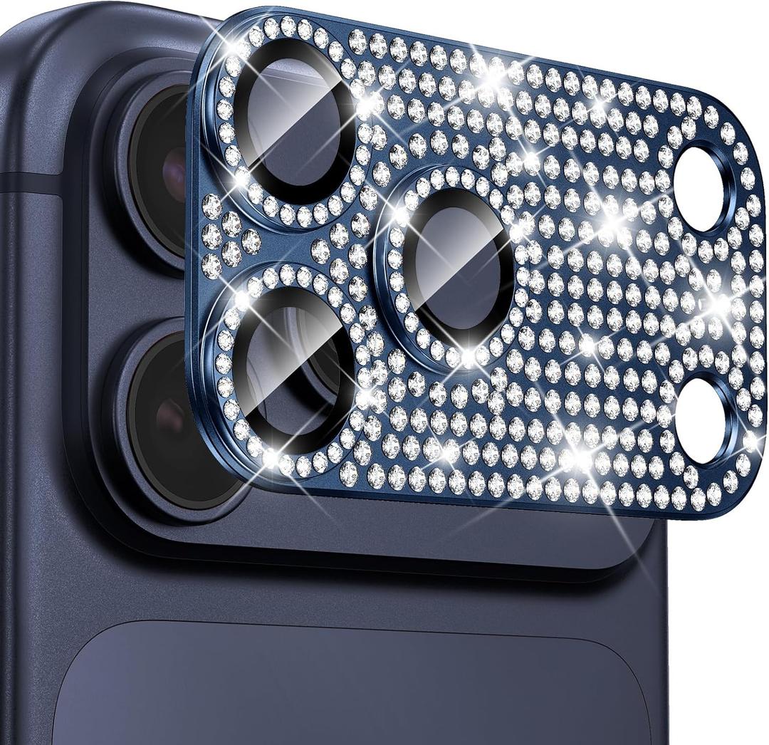 Goton for iPhone 17 Pro Max Camera Lens Protector Diamond Bling- Not Easy to Fall, Strong Adsorption, Glitter Metal Aluminum Alloy Rear Camera Screen Cover Accessories for 17 Promax, Deep Blue