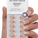 BTArtbox Press On Nails Short - Lamp-Curable Chrome French Tip Square Press On Nails with Glue for Women, Semi-Transparent Soft Gel Glue On Nails in 16 Sizes - 32 Stick On Nails Kit, Evening Attire