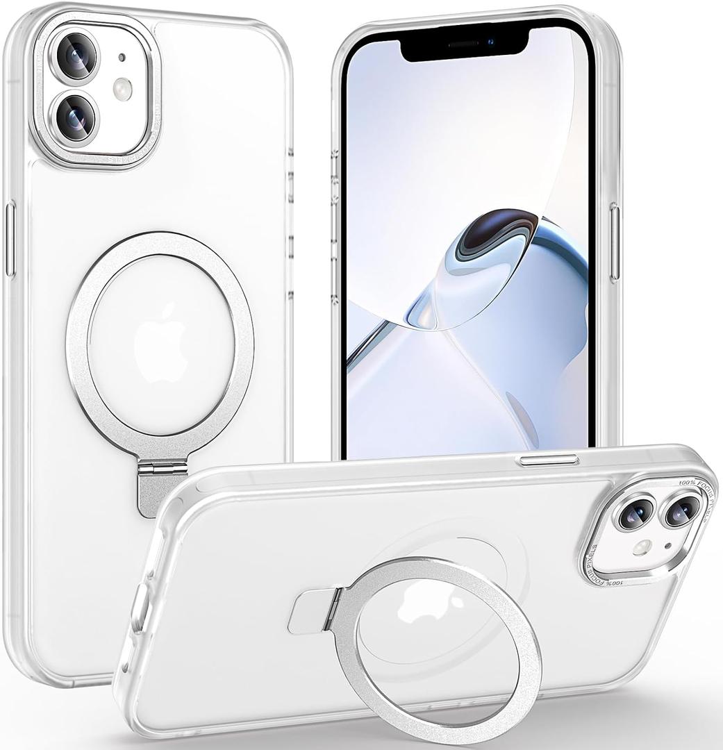 Magnetic for iPhone 11 Case with Ring Stand, [10 FT Drop Protection] [Velvety Touch] Slim Translucent Matte Back Shockproof Phone Case for iPhone 11 6.1'', Frosted White