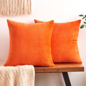 Fall Orange Throw Pillow Covers Decorative Velvet Set of 2 16x16 Inch Pillow Covers, Soft Burnt Orange Pillowcases for Couch Sofa Bed Living Room, Farmhouse Boho Decor, Accent Cushion Covers