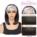 Highlight Headband Wigs for Black Women Brown Straight Short Bob wig Put On and Go bob Glueless Synthetic Hair for Daily Party Use(10inch)