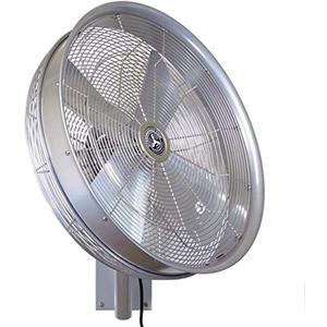Hydromist Oscillating Wall Mounted Outdoor-Rated Fan, 3-Speed Control on Cord, Alum Fan Blade, Mounting Bracket and Black Cover Included, 24, Silver