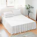 FALUCA Soft Cozy French Linen Bed Skirt with Pleated Frills - 14" Tailored Drop Dust Ruffle for Farmhouse & Modern Bedrooms, Breathable Linen-Cotton Blend, Easy-Fit Bedding (14" Queen, White)