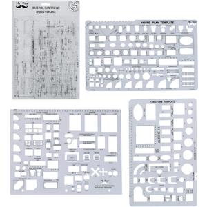 Mr. Pen- House Plan, Interior Design and Furniture Templates, Drafting Tools and Ruler Shapes for Architecture - Set of 3 (Clear)