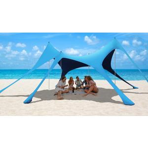 Beach Tent Sun Shelter,UPF 50+ Protection Sun Shade Canopy with 6 Sand Bags,4 Support Poles, Portable 1320FT Outdoor Canopy Tent for Beach Camping,Fishing,Picnic (Light Blue)