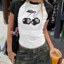 Pink Bow Cherries Shirt Women: Coquette Tops Clean Girl Aesthetic Shirts Casual Summer Short Sleeve Tshirt (S)