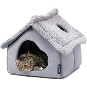 Cat Houses for Indoor Cats - Large Cat Cave Bed with Removable Support Foam and Washable 2-Side Mat - Covered Cat Bed for Cat Hideaway - Enclosed Cat Hideout for Kitten and Small Pet, Grey