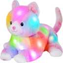 Glow Guards 13'' Lying Light up Rainbow Cat Plush Toy Rainbow Kitty Soft Stuffed Animal Bed Night Light Birthday for Toddler Kids (LED)
