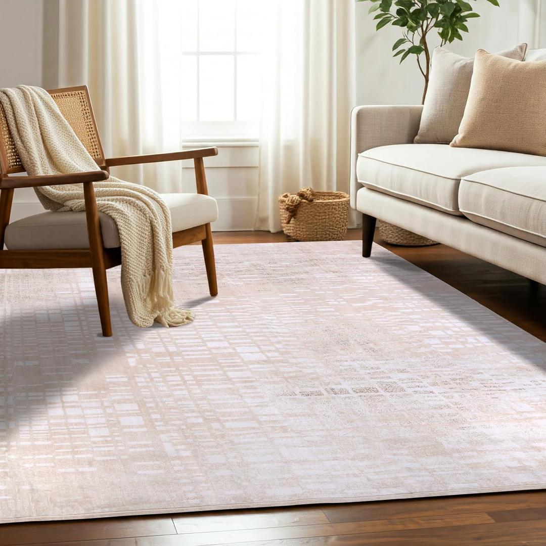 Machine Washable Area Rug, Soft & Durable, Non-Slip, Stain Resistant Rug for Bedroom, Living Room, Dining Room, High Traffic Areas. (Beige, 8' X 10')