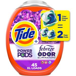 Tide Power Pods with Febreze Laundry Detergent Pacs, 45 Count, Spring & Renewal Scent, All-Day Freshness