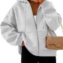 Trendy Queen Zip Up Hoodies For Women Cropped Sweatshirts Fall Fashion Outfits 2026 Y2k Fleece Teen Girls Clothes (Medium, Grey)