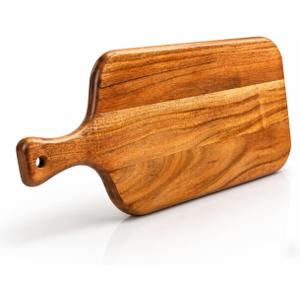 Reversible Acacia Wood Cutting & Chopping Board For Kitchen With Handle For Meat, Vegetables, Fruits, Bread, Serving Platter For Gourmet Cheese & Charcuterie For Dining Room, 15 x 7 Inch, Rustic Brown
