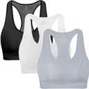 MIRITY Women Racerback Sports Bras - High Impact Workout Gym Activewear Bra (Large, Black Lightgrey White)