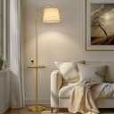 AIDENOEY Fully Dimmable Floor Lamp for Living Room，Standing Lamp Rotary Switch with Table&Linen Beige Shade，Brown Tall Lamps for Bedroom with Adjust Head，9W LED Bulb Included Gold-1