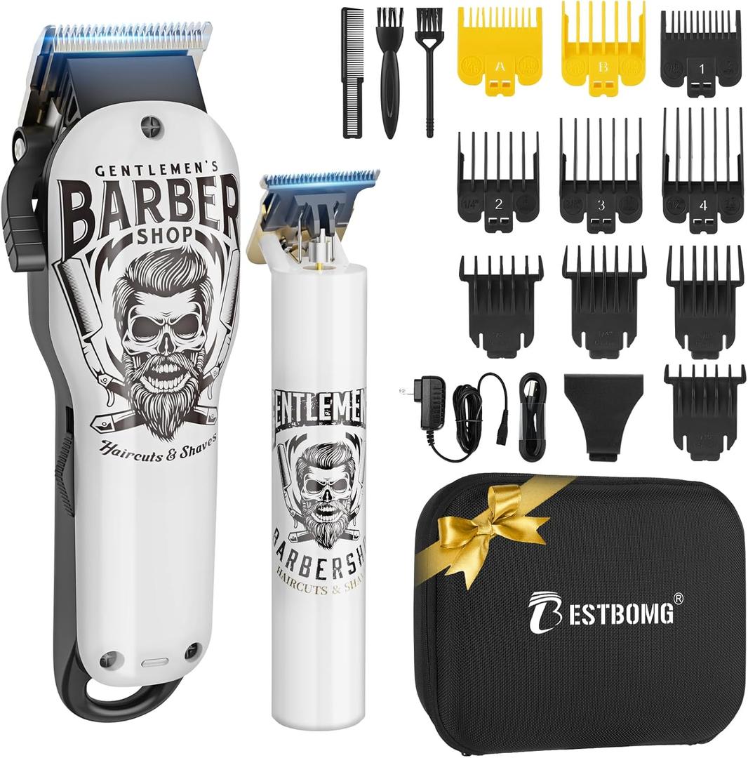 BESTBOMG Hair Clippers & Trimmer Ceramic T-Blade Cordless Haircut Sets Rechargeable 2000mAh/1200mAh with 10 Guide Combs & for Men/Father/Husband/Boyfriend