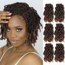 FANCEE Faux Locs Crochet Hair 8 Inches Short Curly Dreadlocks Extensions for Black Women Pre Looped Soft Nu Locs Ombre Brown Wavy Crochet Dreads Braiding in Hair Extensions(6 Packs 120 Strands)