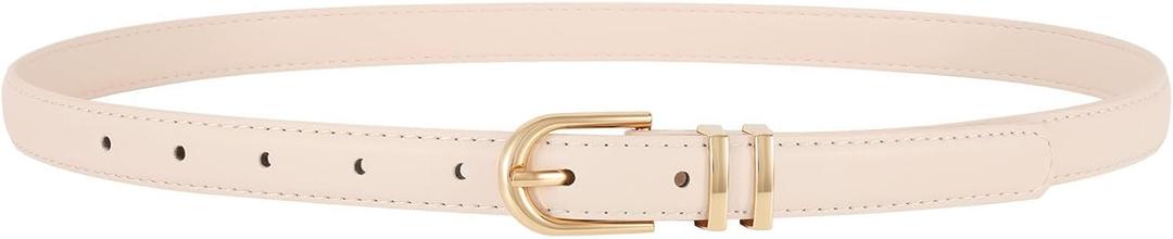 JASGOOD Women's Skinny Leather Belt Ladies Thin Faux Leather Belt with Gold/Silver Buckle for Jeans Dress Pants (Fit waist size 38-42 inch, Beige)