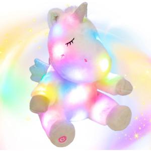 Hopearl LED Plush Unicorn Lighting Up Stuffed Animal Floppy Night Lights Glow in The Dark Birthday Gifts for Kids Toddler Girls, White, 11''
