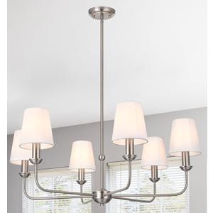 MELUCEE 6-Light Modern Chandeliers with Linen Fabric Shades E12 Base, Mid Century Modern Dining Room Light Fixture Kitchen Island Lighting Traditional Chandelier or Dining Table Living Room Bedroom