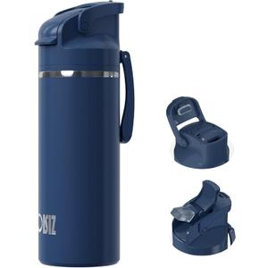 OISIZ Insulated Water Bottle 20 oz with 2 in 1 Spout and Straw Lid,One Click Safety Lock,100% Leakproof,Keep Cold 24H,Vacuum Stainless Steel Water Bottle for School,Travel and Sports,Dishwasher Safe (Navy Blue)
