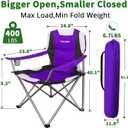 Camabel Folding Camping Chairs 400lbs Extra Large Outdoor Lawn Chair Padded Sports Lightweight Portable Chairs for Beach Hiking Fishing Picnic BBQ with Cup Holder and Storage Bag Purple