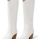 Arromic Cowboy Boots for Women Comfortable Womens Embroidered Western Cowgirl Knee High Boots Pointed Toe Zipper Chunky Heel Country Outfit Retro Tall Boots size 9.5