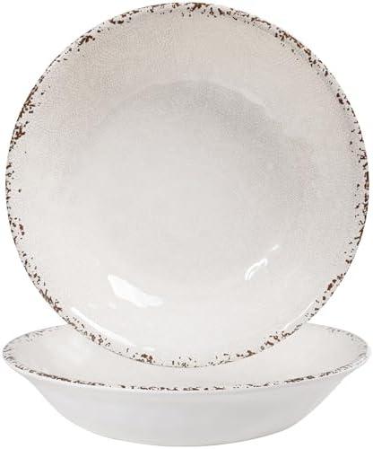ZAROCRUS Melamine Large Serving Bowls Set of 2, 13.75" and 130 OZ Farmhouse BPA Free Salad, Pasta and Mixing Serving Bowls, Large Bowls Set for Serving Food, Durable and Dishwasher Safe, Ivory
